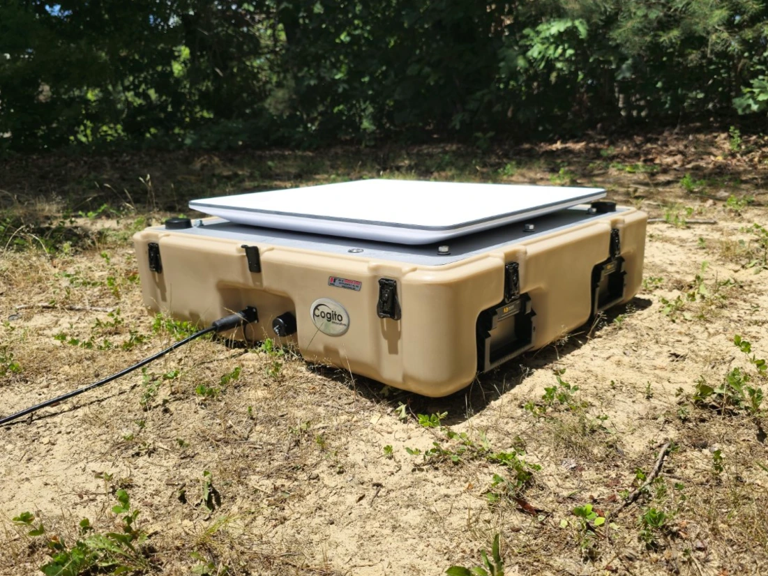 tactical starlink / starshield sentry with Starshield / Starlink HP antenna, 3 - 5G modems, GPS, Wi-Fi, and battery up to 12 hours uptime