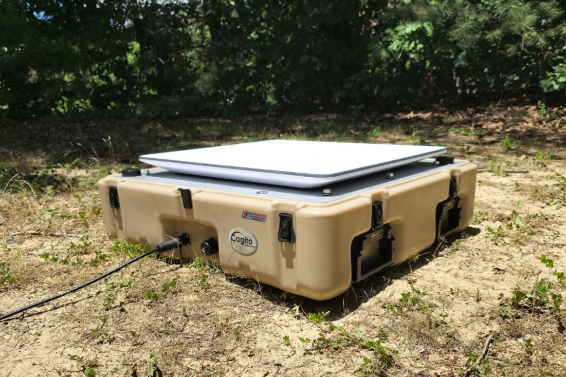 tactical starlink / starshield sentry with Starshield / Starlink HP antenna, 3 - 5G modems, GPS, Wi-Fi, and battery up to 12 hours uptime